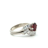 Vintage Platinum 1.25CT Diamond Baguette Wave Ring with Oval Garnet - KFK, Inc.