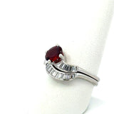 Vintage Platinum 1.25CT Diamond Baguette Wave Ring with Oval Garnet - KFK, Inc.