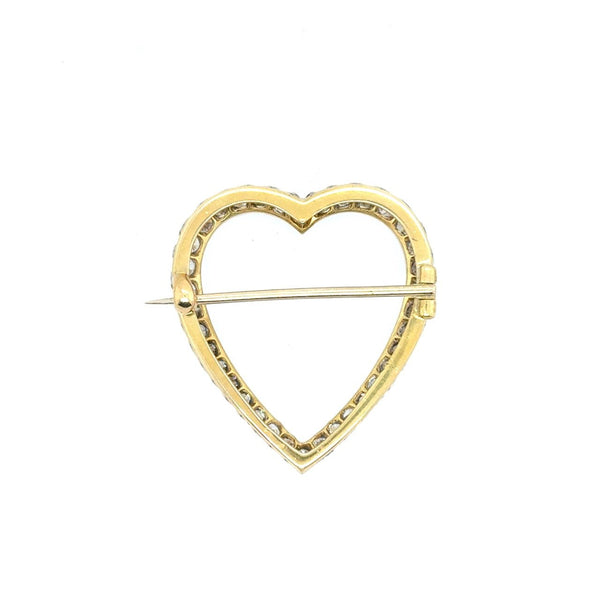 Vintage Platinum and 18KT Yellow Gold Diamond Heart Brooch - KFK, Inc.