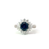 Vintage Platinum Sapphire and Diamond Cluster Ring - KFK, Inc.