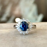Vintage Platinum Sapphire and Diamond Cluster Ring - KFK, Inc.