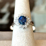 Vintage Platinum Sapphire and Diamond Cluster Ring - KFK, Inc.