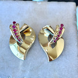 Vintage Retro 14KT Yellow Gold and Ruby Brooch Clip Set - KFK, Inc.