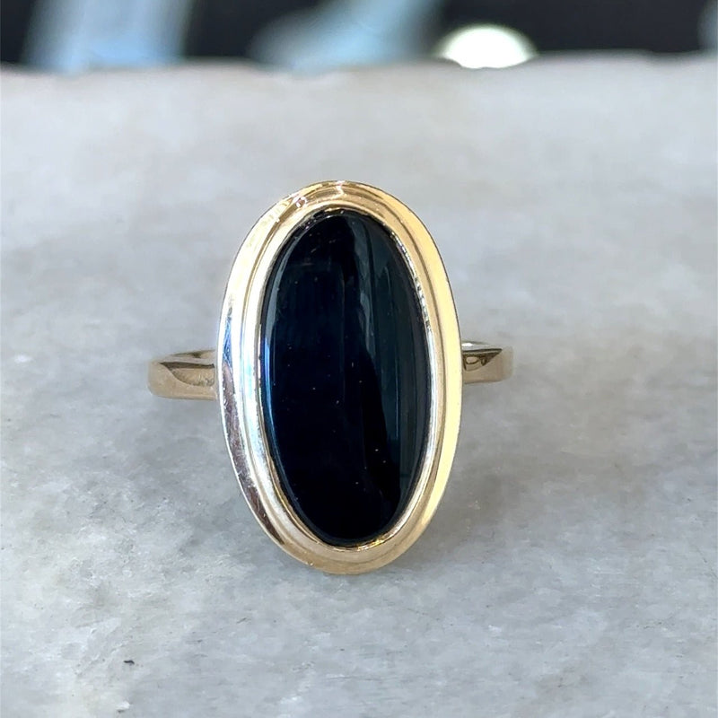 Vintage Retro 14KT Yellow Gold Oval Onyx Signet Ring - KFK, Inc.