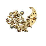 Vintage Tiffany & Co. 18K yellow gold cornucopia brooch pin with flowers "en tremblant" crafted in sapphires, emeralds, and rubies with a diamond center KFK Jewelers Los Angeles