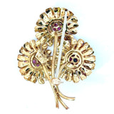 Vintage Tiffany & Co 18KT Yellow Gold Ruby Floral Brooch - KFK, Inc.