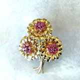 Vintage Tiffany & Co 18KT Yellow Gold Ruby Floral Brooch - KFK, Inc.