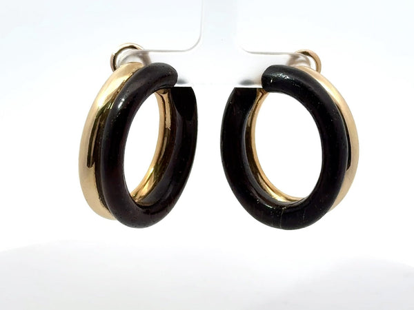 Vintage Van Cleef & Arpels VCA 18KT Gold and Wood Oval Hoop Earrings with pouch - KFK Jewelers, Inc.