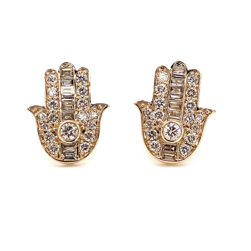 1.25CT Diamond Yellow Gold Hamsa Stud Earrings - KFKJewelers