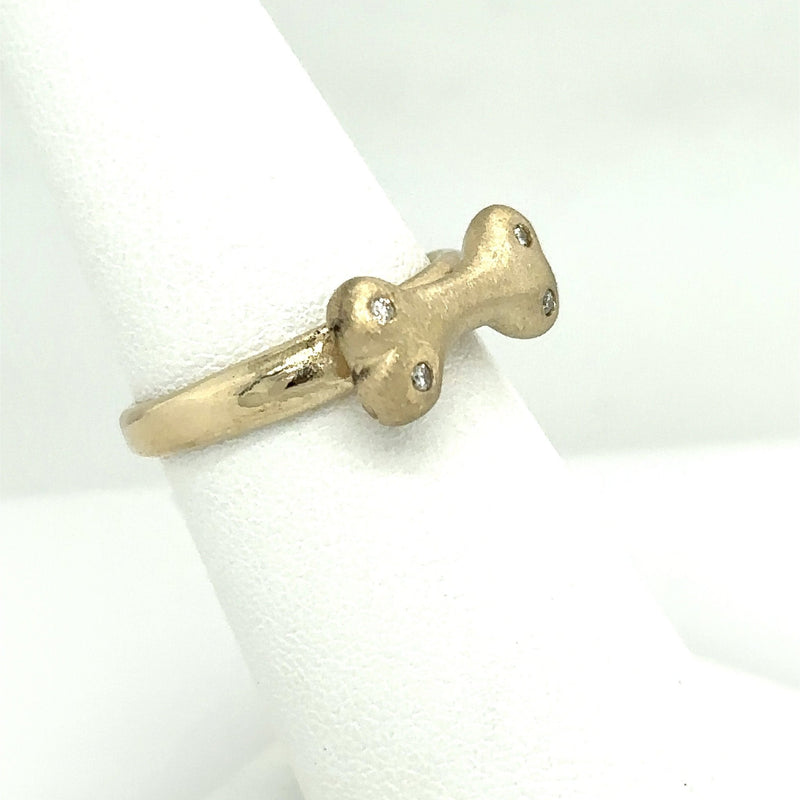 14KT Gold Dog Bone Ring with Diamond Accents - KFKJewelers