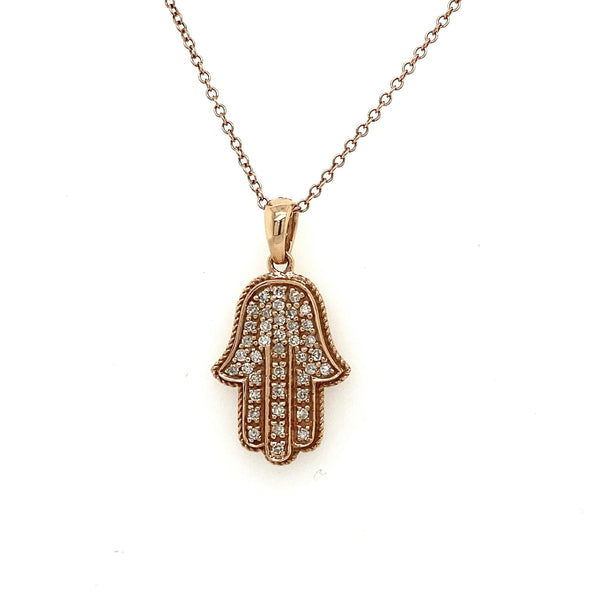 14KT Rose Gold Diamond Hamsa Necklace - KFKJewelers