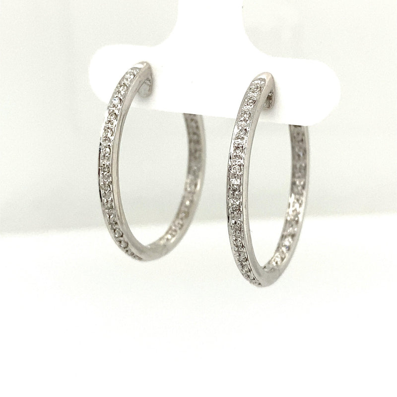 14KT White Gold .50CT Pave Diamond Inside Out Hoop Earrings - KFKJewelers
