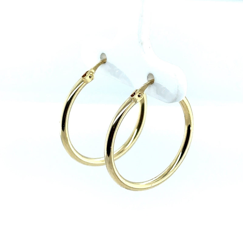 14KT Yellow Gold Tube Hoop Earrings, 1" Inch - KFK, Inc.