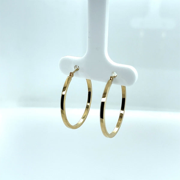 14KT Yellow Gold Tube Square Edge Hoop Earrings, 1" Inch - KFK, Inc.