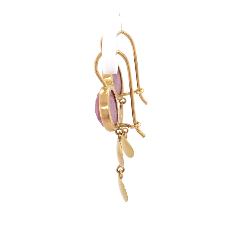 18KT Gold Sliced Ruby Drop Earrings - KFKJewelers