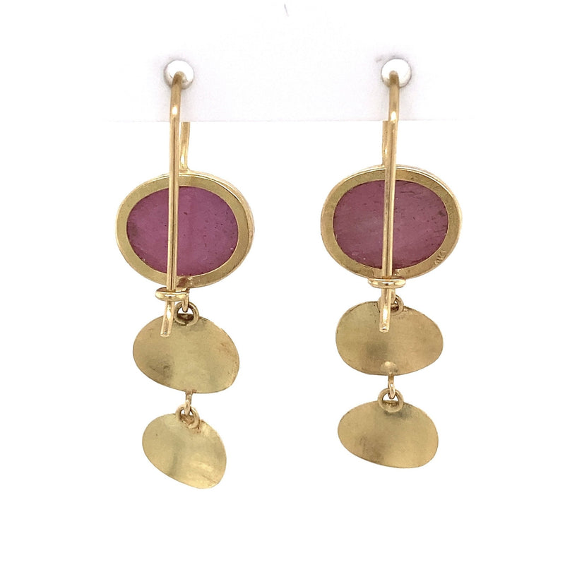 18KT Gold Sliced Ruby Drop Earrings - KFKJewelers