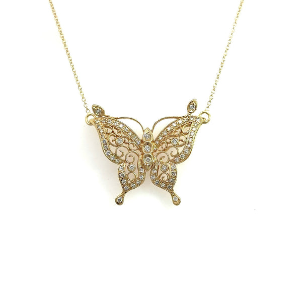 18KT Yellow Gold Butterfly Pendant with .48CT Diamonds - KFK, Inc.