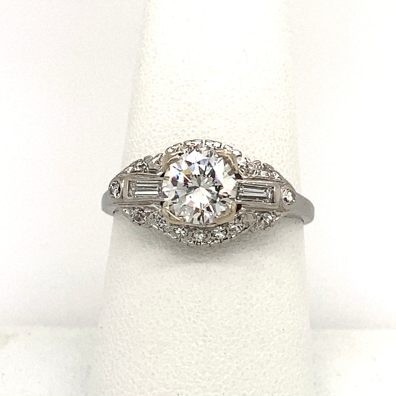 Vintage 1950's Art Deco Style Platinum 1.41CT Diamond Ring