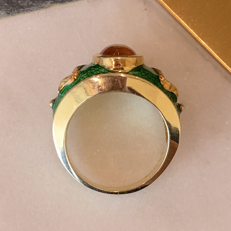 1960's-Era Green Enamel and Gold Citrine Ring - KFKJewelers