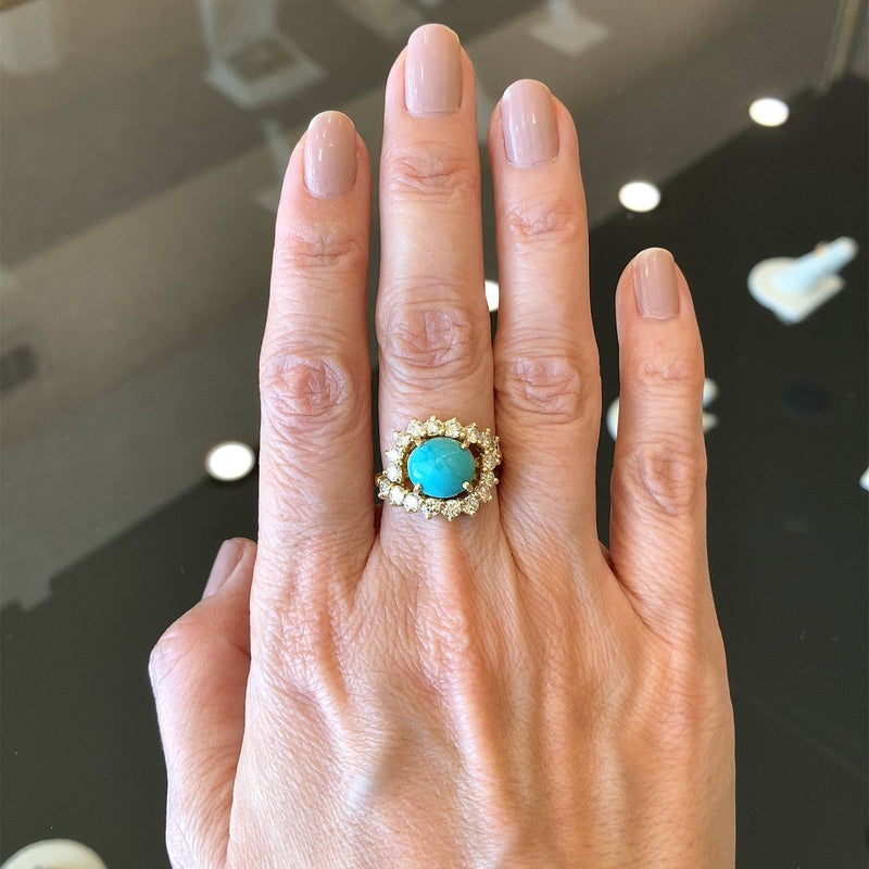 1960s-era Turquoise Ring with 1.25CT Diamonds - KFKJewelers