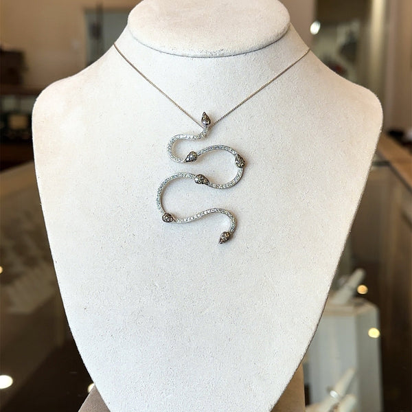 2.10CT White and Brown Diamond Snake Pendant in 14KT White Gold - KFK, Inc.