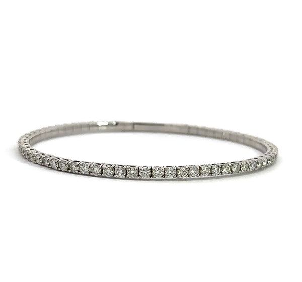 3.37CT Diamond Flexible Bangle Bracelet, 14KT White Gold - KFK, Inc.