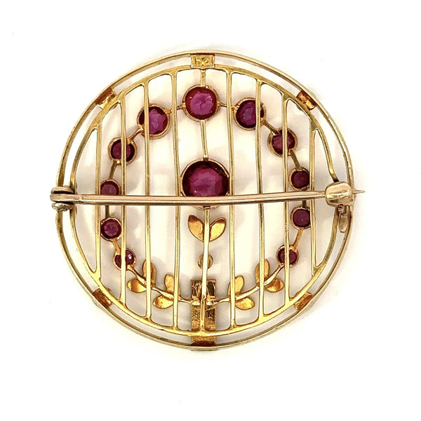 Antique 15KT Gold Pin with Garnets and Seed Pearls - KFK, Inc.