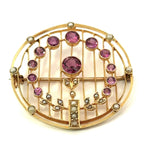 Antique 15KT Gold Pin with Garnets and Seed Pearls - KFK, Inc.