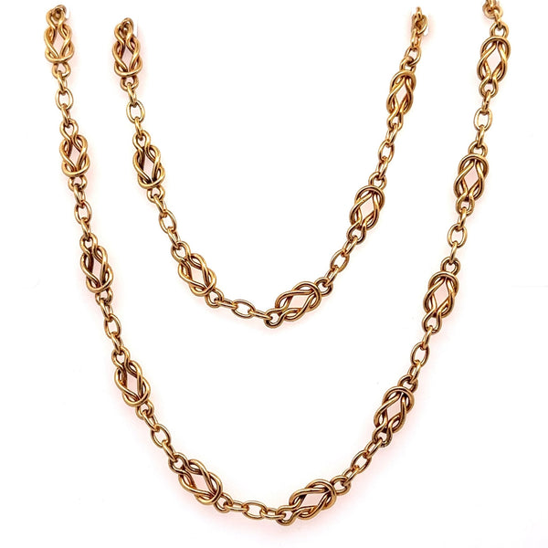 Antique 18KT Yellow Gold Love Knot Chain, 30" Inches - KFK, Inc.