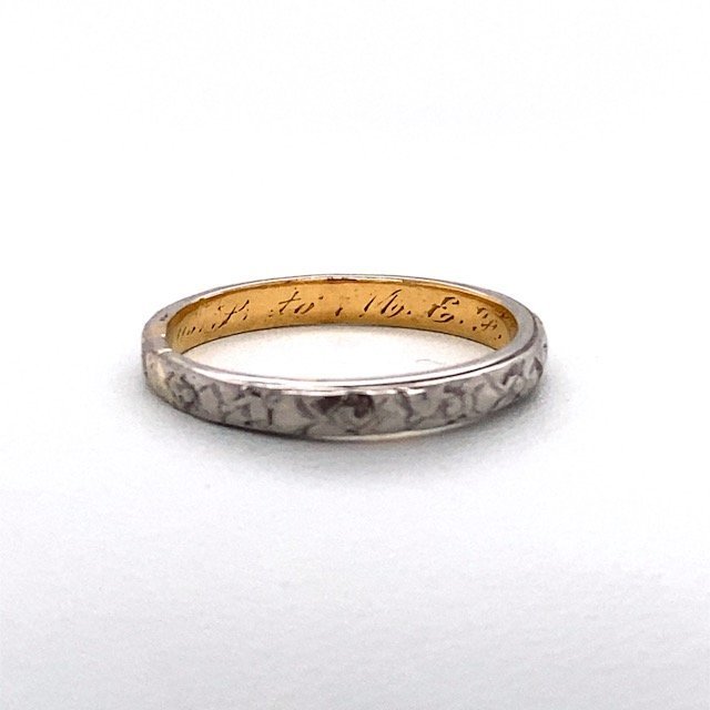 Antique Early 1900's Yellow and White Gold Floral Band - KFKJewelers