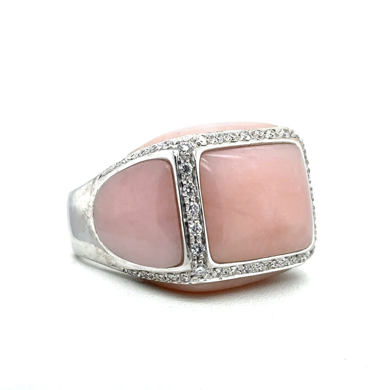 Baby Pink Coral Diamond 18KT White Gold Oro Trend Cocktail Ring - KFK, Inc.