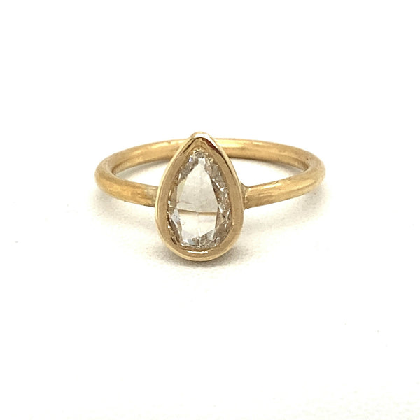 Bezel-set 1CT Rose-Cut Pear-Shaped Diamond Ring - KFKJewelers