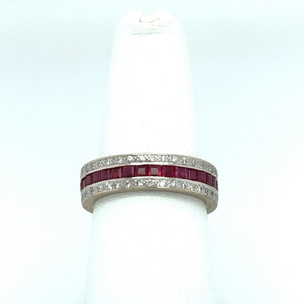 Diamond and French-Cut Ruby Eternity Band in 18KT White Gold - KFK, Inc.