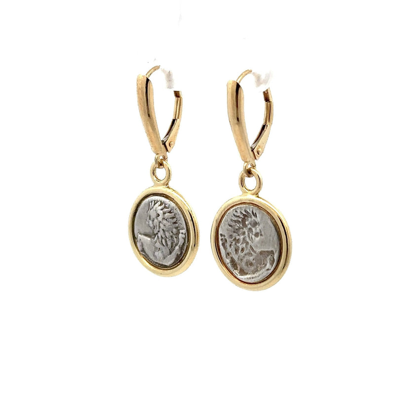 Dubini 18K Gold and Sterling Silver Lion Coin Earrings - KFK, Inc.
