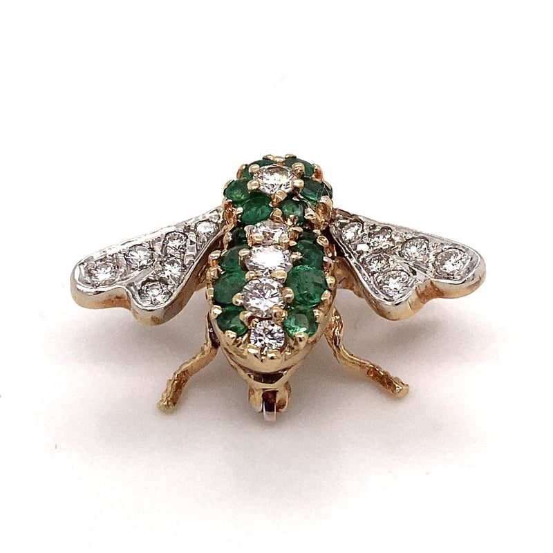 Rosenthal 18KT Gold, Diamond, Emerald Bee Pin - KFKJewelers