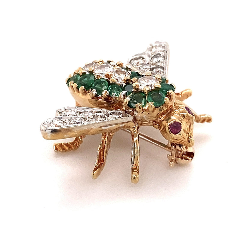 Rosenthal 18KT Gold, Diamond, Emerald Bee Pin - KFKJewelers