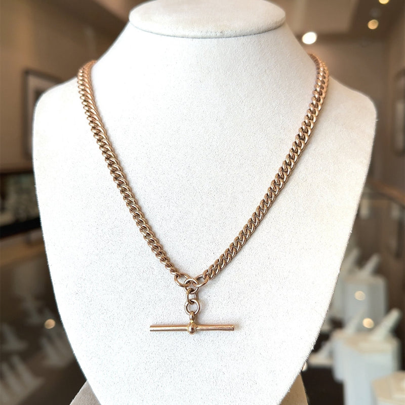 Victorian 9KT Rose Gold Curb Chain with T-Bar, 20" Long - KFK, Inc.