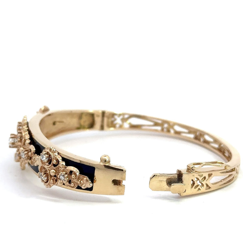 Vintage 14KT Gold & Enamel Diamond Bangle Bracelet - KFK, Inc.