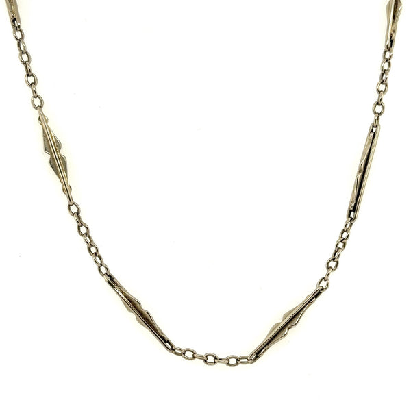 Vintage 14KT White Gold Bar Link Chain, 14" Long - KFKJewelers