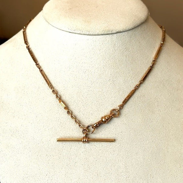 Vintage 14KT Yellow Gold Bar Link Chain with T-Bar - KFKJewelers