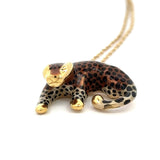 Vintage 14KT Yellow Gold & Enamel Cheetah Pendant Necklace - KFK, Inc.