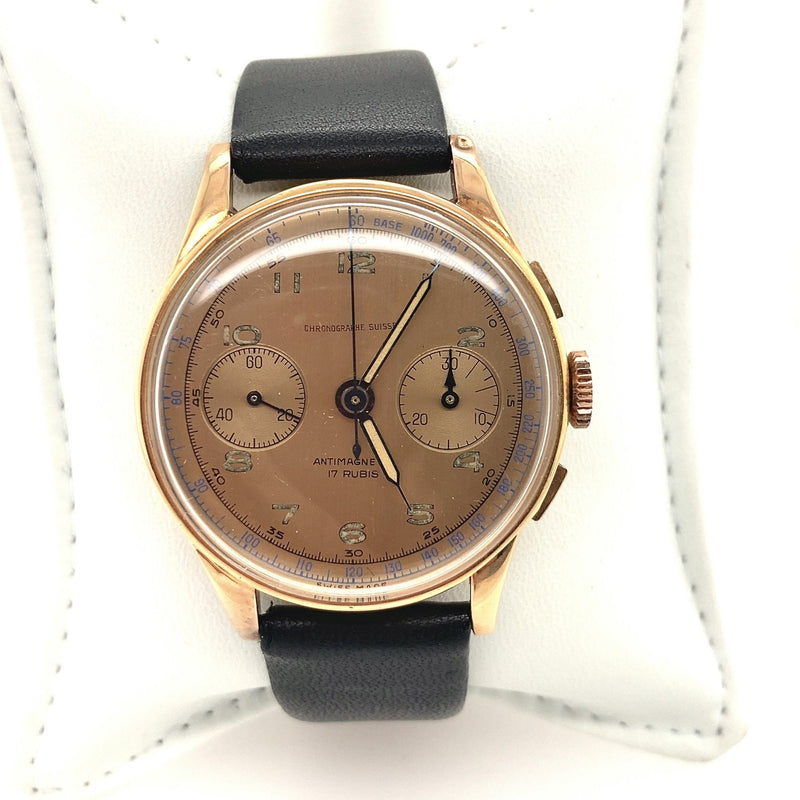 Vintage 18KT Rose Gold Chronograph Watch - KFKJewelers