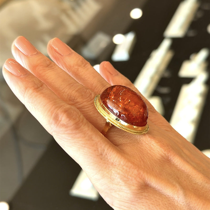 Vintage 18KT Yellow Gold Amber Cocktail Ring - KFKJewelers