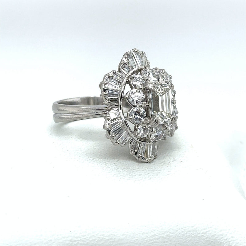 Vintage 1950's 3CT Diamond Platinum Floral Ring - KFKJewelers