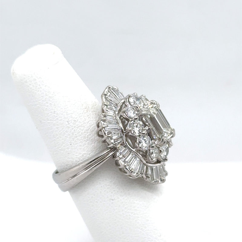 Vintage 1950's 3CT Diamond Platinum Floral Ring - KFKJewelers