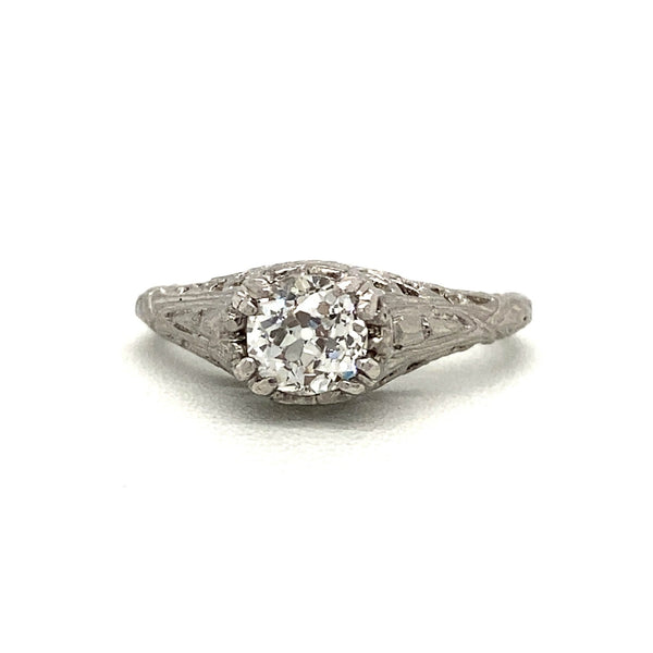 Vintage .65CT Old European-Cut Diamond   Engagement Ring in Filigree Platinum Mounting- KFK Jewelers Los Angeles