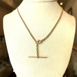 Vintage 9KT Yellow Gold Curb Chain with T-Bar, 16.5" Inches - KFK, Inc.