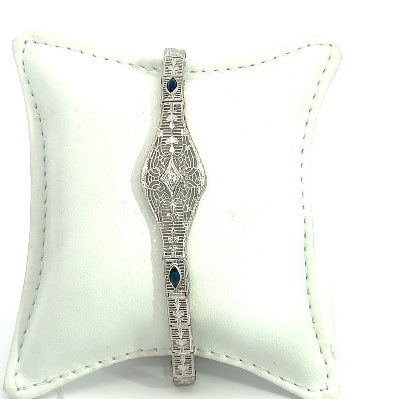 Vintage Art Deco 14KT White Gold Diamond Sapphire Bracelet - KFK, Inc.