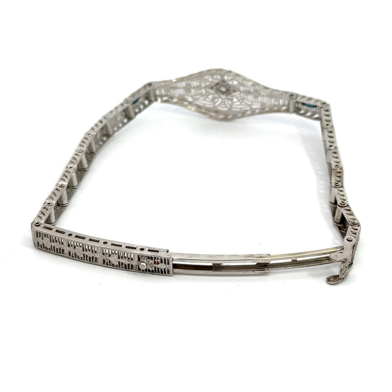 Vintage Art Deco 14KT White Gold Diamond Sapphire Bracelet - KFK, Inc.