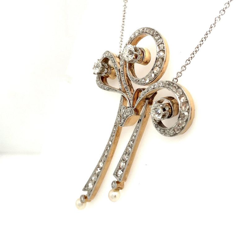 Vintage Art Deco Diamond Bow Pendant Necklace - KFKJewelers